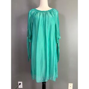 M Made in Italy Silk Tunic Dress S Teal Off Shoulder Resort Breezy Flowy Chic